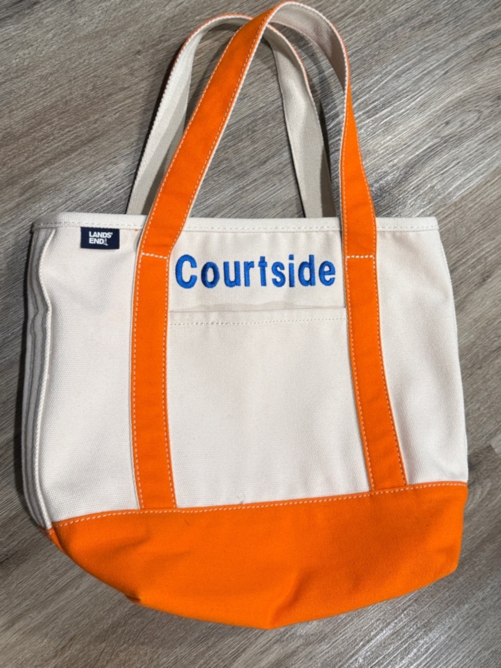 Lands' End Med Zippered Canvas Boat Tote with Orange Accents and Blue Logo